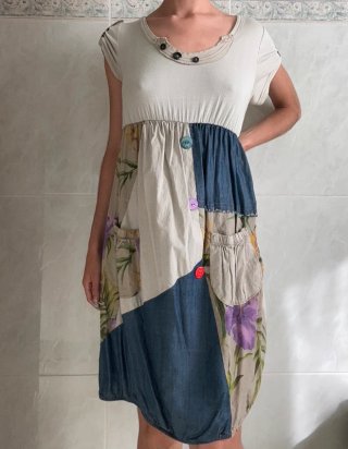 Vestido boho patchwork con bolsillos y botones