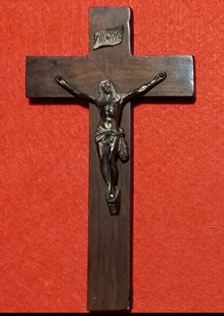 Crucifijo antiguo madera Cristo metal s. XIX