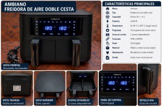 Freidora de Aire Ambiano Doble Cesta 8L