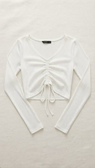 Top Blanco Fruncido Manga Larga Shein Talla XS
