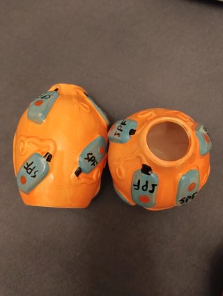 2 Jarrones Cerámica Naranja y Azul