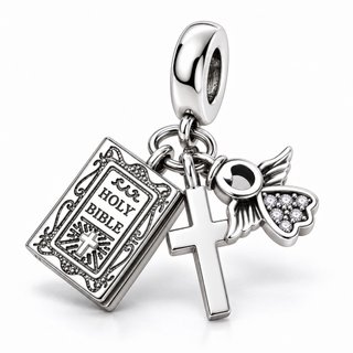 Colgante Biblia, Cruz y Ángel Plata