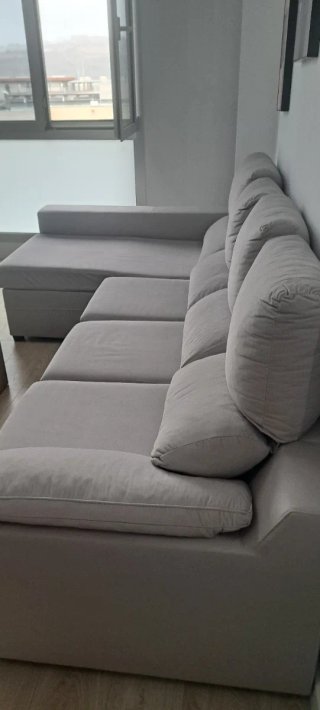Sofá chaiselong 4 Plazas Gris Aterciopelado