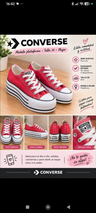 Zapatillas Converse Plataforma Rojas Talla 35