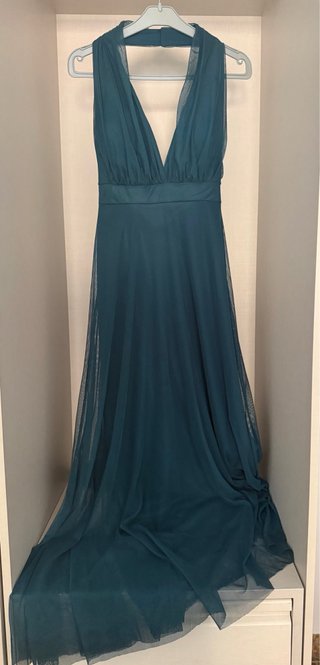 Vestido largo verde azulado