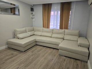 Sofá cama chaise longue en U beige
