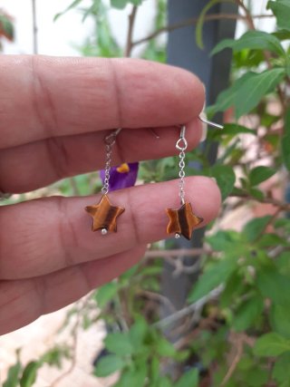 Pendientes de Cadena con Estrella Ojo de Tigre