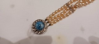 Pulsera vintage perlas y piedra azul