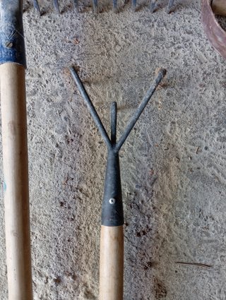 Rastrillos y horca de jardín