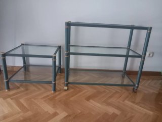 Mesa de centro y camarera de metal y cristal