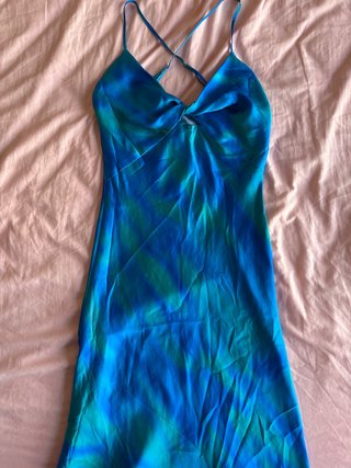 Vestido largo azul y verde