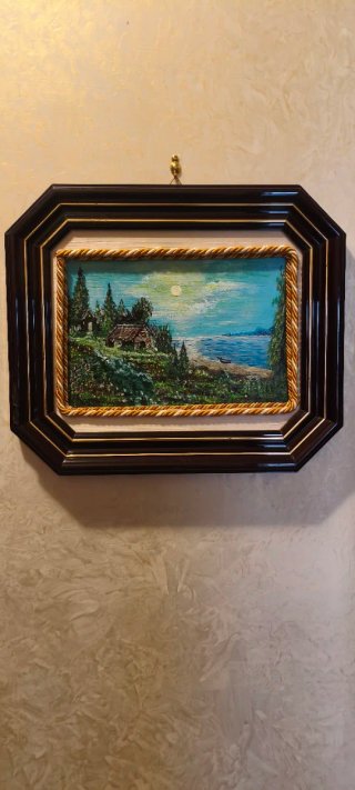 Quadro paesaggio mare con casa