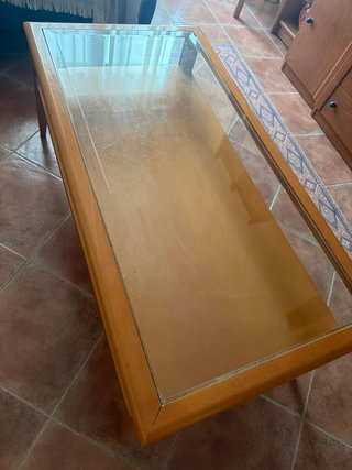 Mesa Baja de Salón de Madera y Cristal