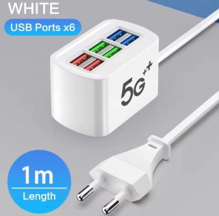 Cargador Múltiple USB 6 Puertos Blanco