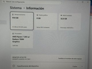 PORTATIL GAMING GIGABYTE AMD RYZEN 7 260 32GB 5070