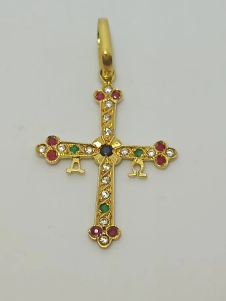 Colgante Cruz Asturiana 18k con Gemas