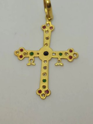Colgante Cruz Asturiana 18k con Gemas