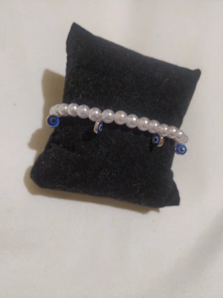 Pulsera Elástica de Perlas y Ojos Turcos