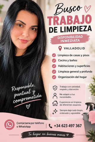 Limpieza profesional. Responsable y disponible ya.