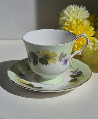 Taza y platillo porcelana inglesa floral
