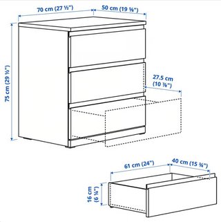 Cómoda IKEA STORKLINTA / MALM 3 cajones (Roble)