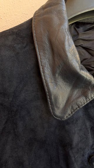 Giacca in pelle scamosciata blu scuro taglia L