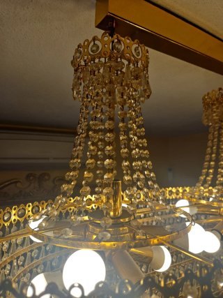 Lámpara de Techo Ovalada de Cristal y Oro