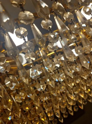 Lámpara de Techo Ovalada de Cristal y Oro