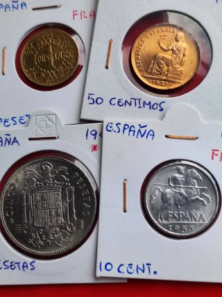 España Lote 4 Monedas Republica Franco 1937 1953