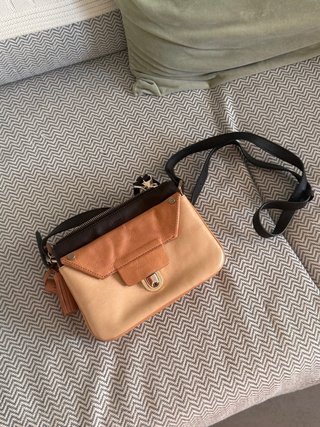 Bolso Piel Uterqüe Beige y Marrón pequeño 22x16cm