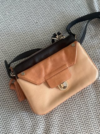 Bolso Piel Uterqüe Beige y Marrón pequeño 22x16cm