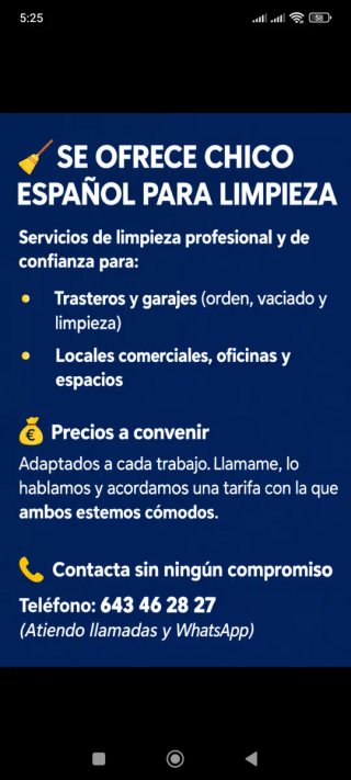 Se acen limpiezas de locales casas y trasteros