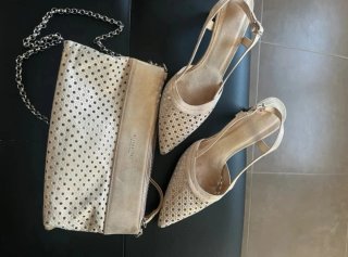Zapatos de fiesta dorados y bolso HISPANITAS