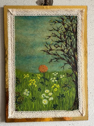 Quadro a Óleo Paisagem Floral