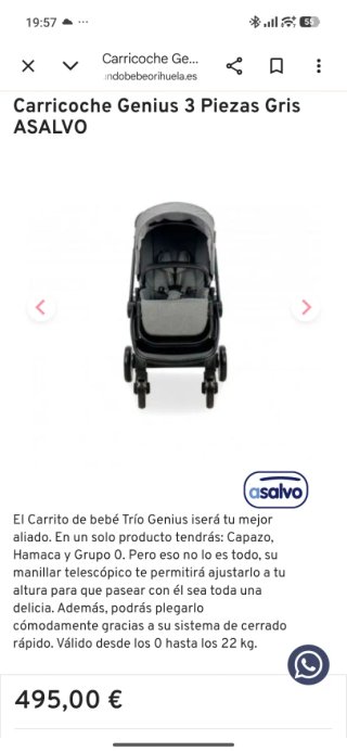 Carrito de Bebé Trío Genius Asalvo, con 2 grupo 0