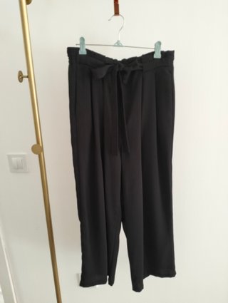 Pantalón Negro Fluido con Lazo Zara