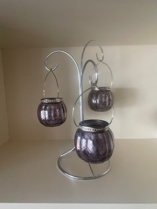 Portavelas colgante vidrio con estructura metalica