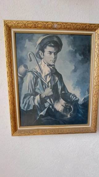 Cuadro antiguo pastor con cántaro
