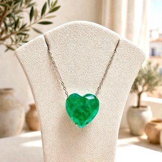 Collar statement corazón nano esmeralda 20 mm