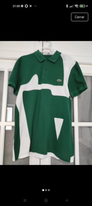 Polo Lacoste Verde y Blanco Talla S