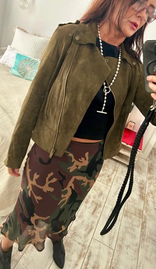 Chaqueta Biker de Ante Verde Oliva