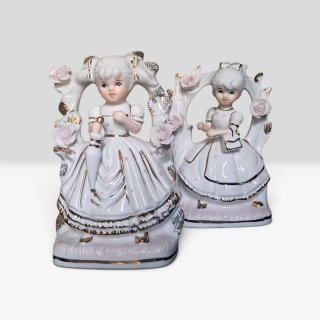 Coppia statuine porcellana bambine vintage