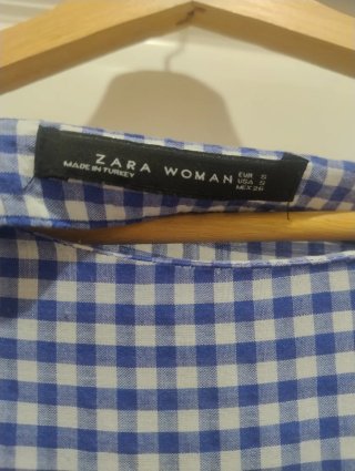 Vestido Zara Vichy Azul y Blanco Talla M
