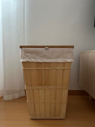 Cubo Ropa Sucia Madera y Tela