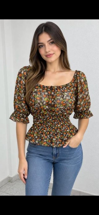 Blusa floral manga abullonada