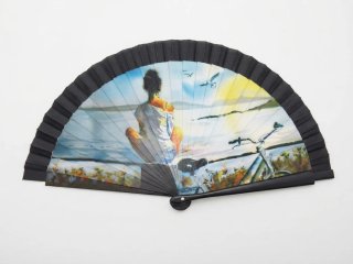 Abanico estampado mujer y bicicleta