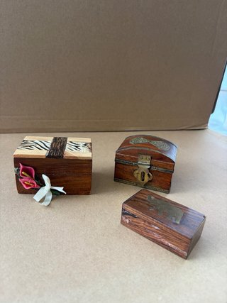 Lote de 3 Cajitas Joyero de Madera Artesanales
