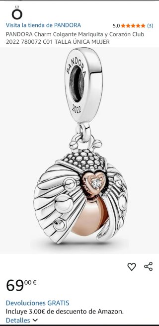 Charm Colgante Pandora Club  Mariquita y Corazón
