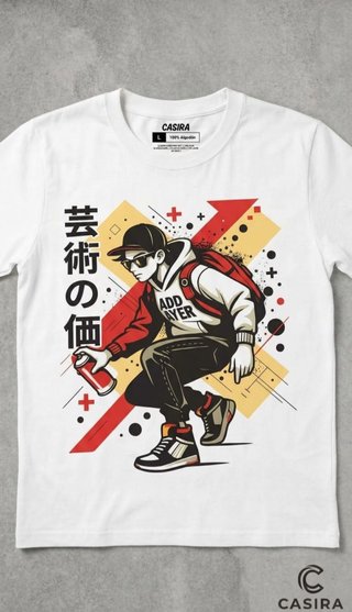 Camiseta CASIRA Estilo Japonés Blanca Talla M