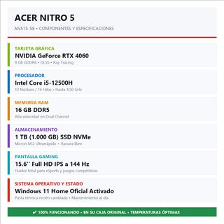 Portátil Gamer Acer Nitro 5 4060 16GB RAM 1TB SSD